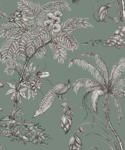Papel Pintado Infantil  - MOA PALMERAS Y MONOS - Turquesa
