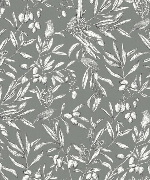 Papel Pintado Naturaleza - ACEITUNA RAMAS Y PÁJAROS - Celadón