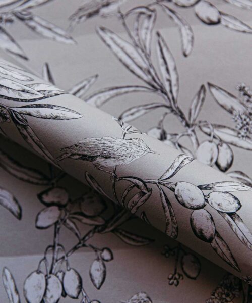 Papel Pintado Naturaleza - ACEITUNA RAMAS Y PÁJAROS - Beige