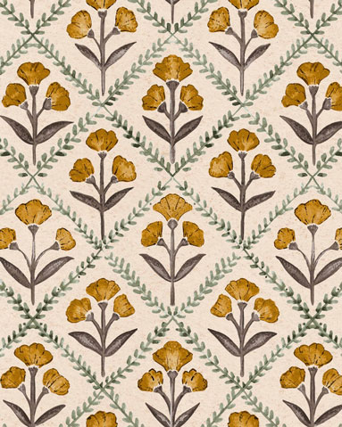 Papel Pintado Flores- geométricas poppy - Mostaza