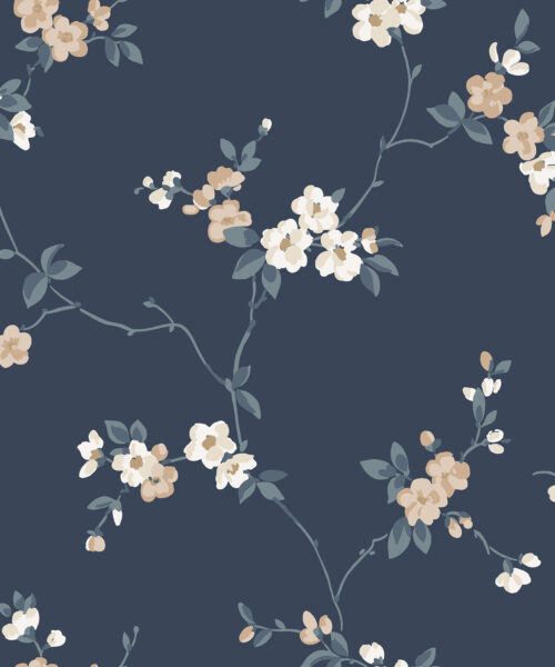 Papel Pintado Flores- Eng- Azul Intenso
