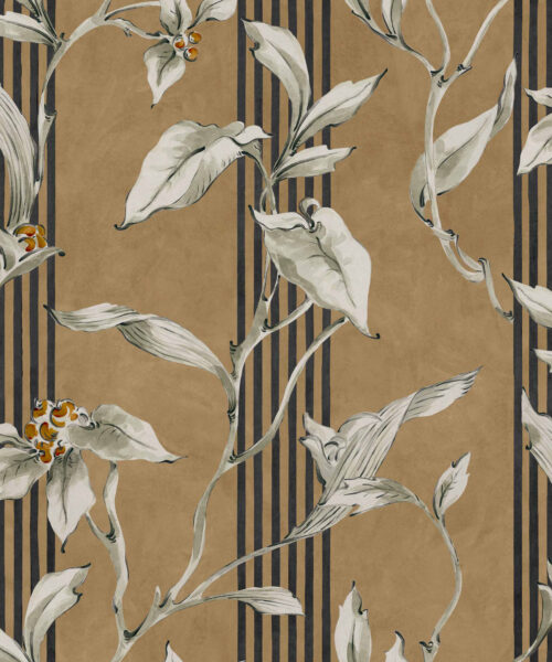 Papel Pintado Flores Rayas- Tre- Mostaza